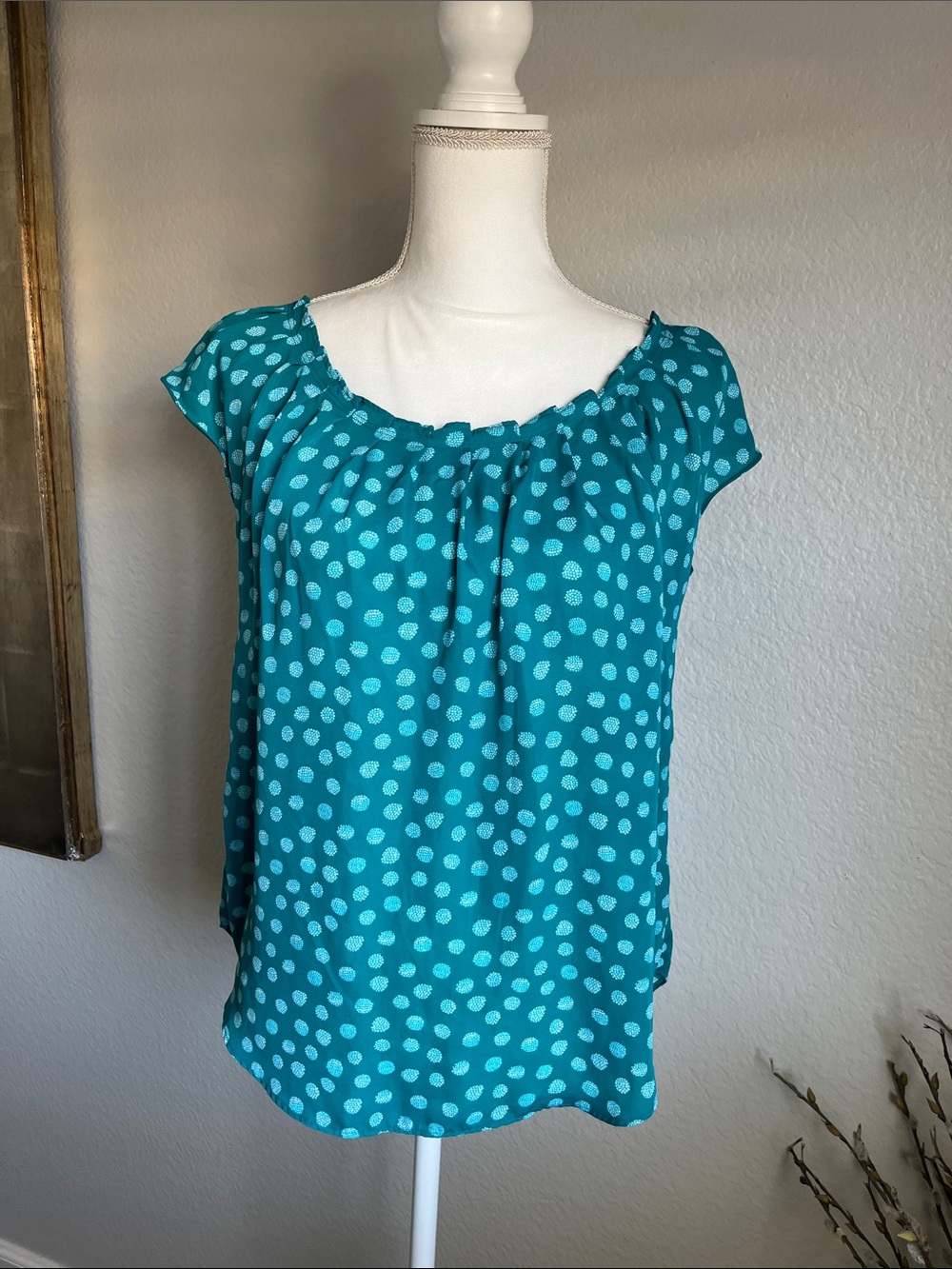 LC Lauren Conrad Teal Polka Dot Short Sleeve Blouse